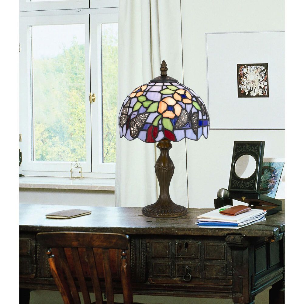 Cal Lighting 8" Tiffany Accent Lamp in Antique Brass, , large