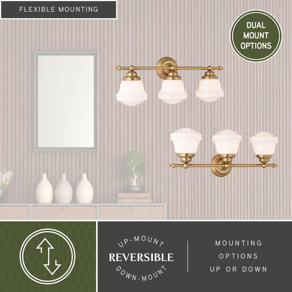 Vaxcel Huntley 3-Light Bathroom Vanity in Natural Brass, , large