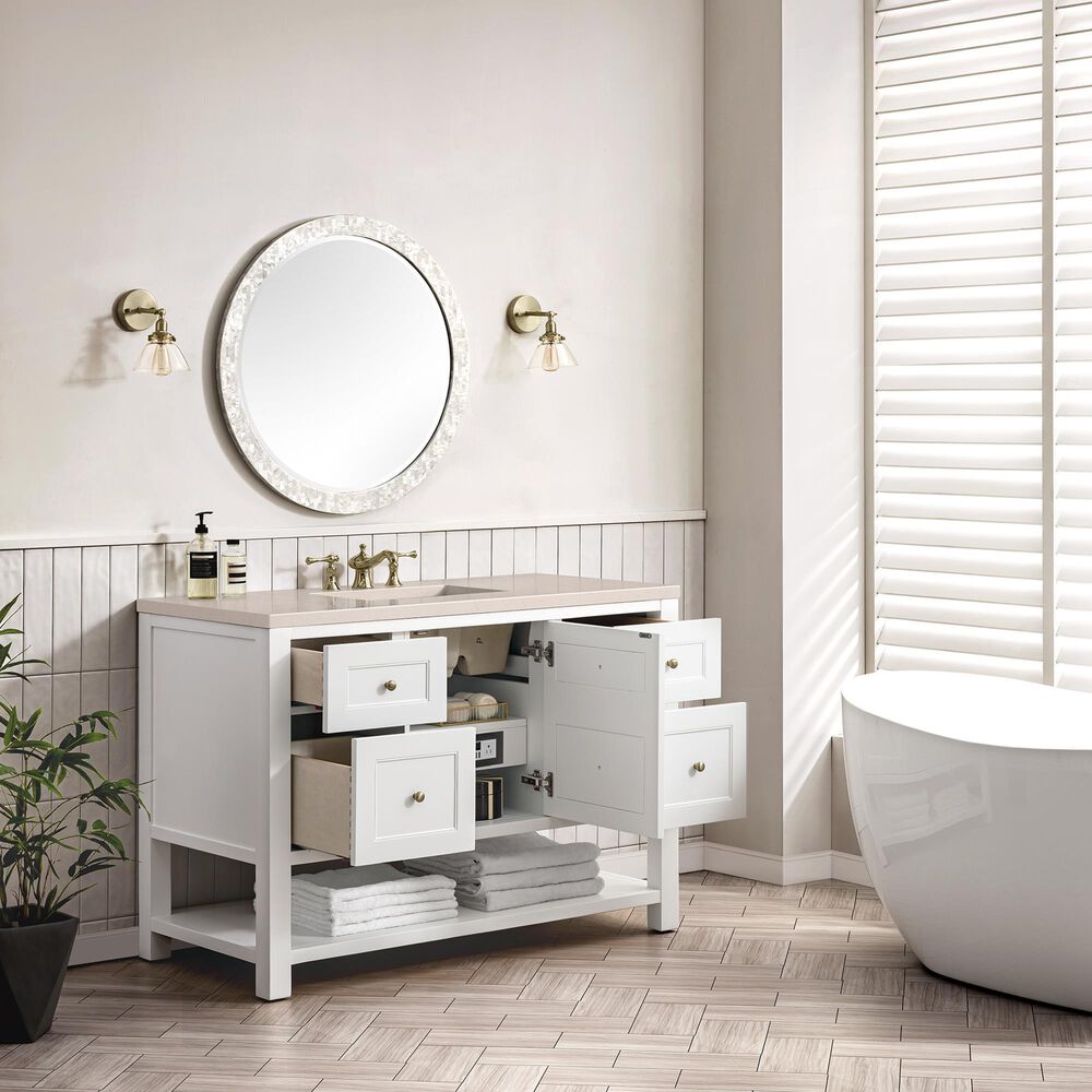 James Martin Vanities Breckenridge 48&quot; Single Bathroom Vanity in Bright White with 3 cm Eternal Marfil Quartz Top and Rectangular Sink, , large