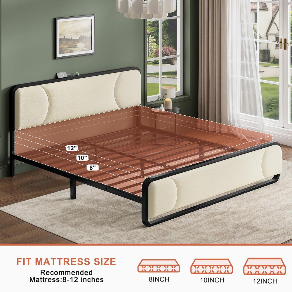 HOMLUX King Upholstered Platform Bed Frame in Beige, , large