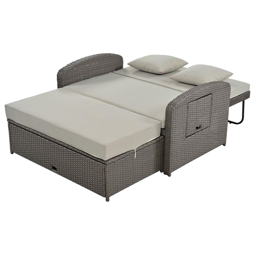 HOMLUX Wicker Rattan Double Chaise Lounge in Grey, , large
