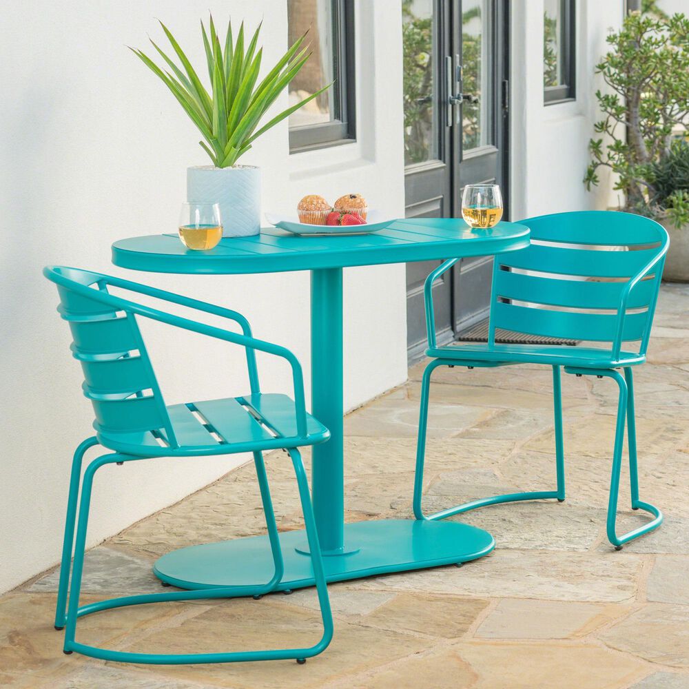 Hearth and Haven Santa Monica 3-Piece Outdoor Bistro Set in Teal, , large