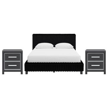 Ashley Zuraleus Queen Upholstered Platform Bed with Two Nightstands in Matte Black, , large