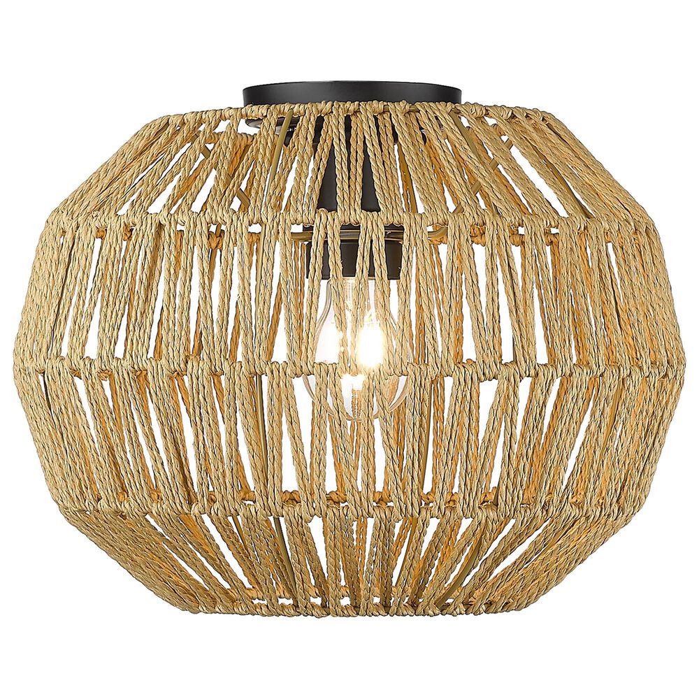 Golden Lighting Florence 1-Light Flush Mount with Natural Raphia Rope Shade in Matte Black, , large