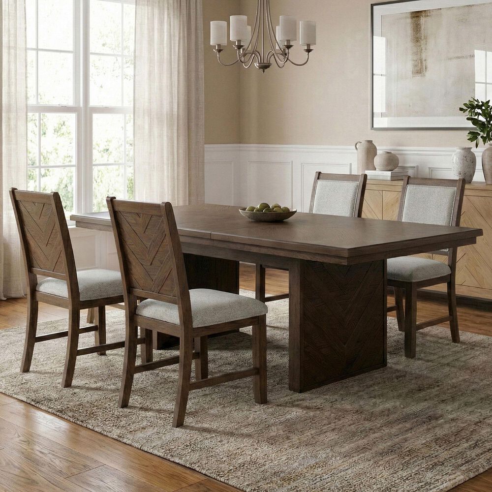 Furniture of America Virex Extendable 5-Piece Dining Table Set in Dark Walnut, , large