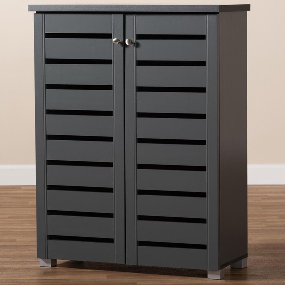 Baxton Studio Adalwin 2-Door Entryway Shoe Storage Cabinet in Dark Gray, , large