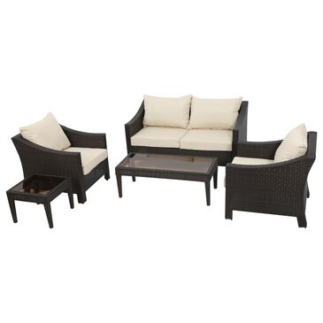 Noble House Antibes 5-Piece Patio Chat Set with Beige Cushion in Multi-Brown, , large