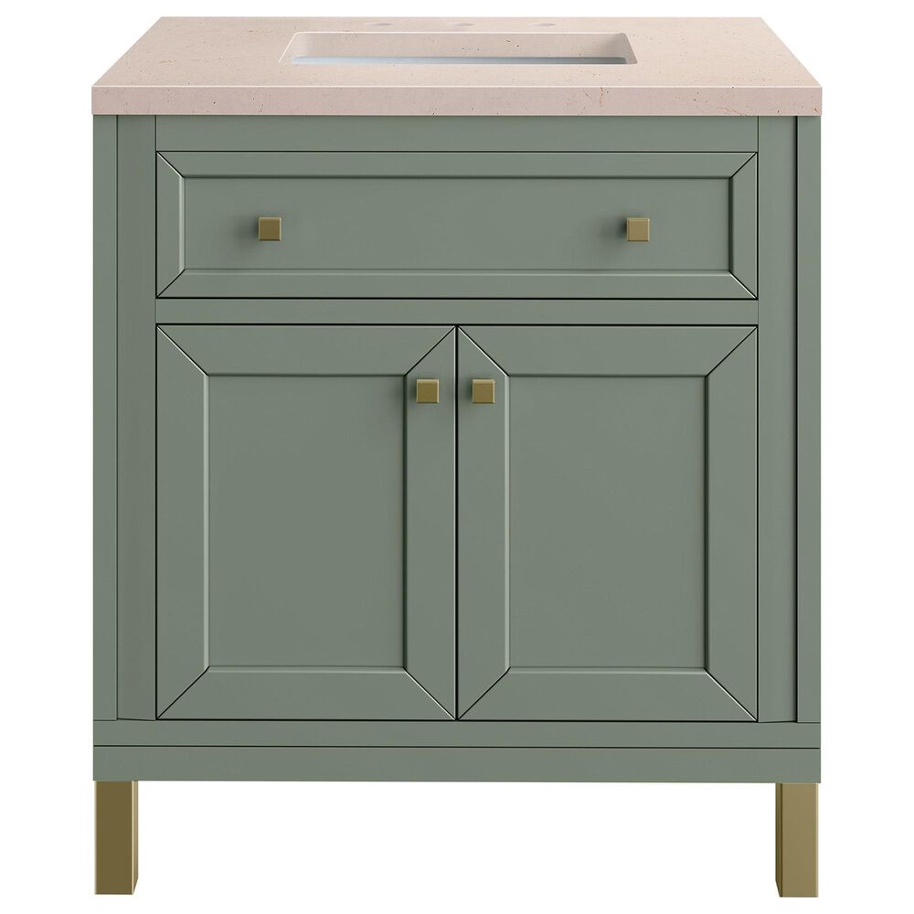 James Martin Vanities Chicago 30" Single Bathroom Vanity in Smokey Celadon with 3 cm Eternal Marfil Quartz Top and Rectangular Sink, , large