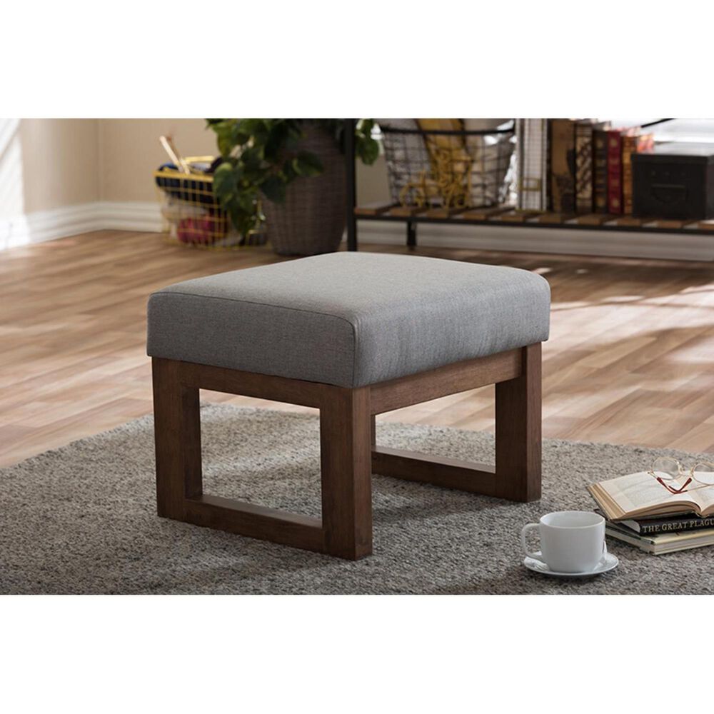 Baxton Studio Yashiya Ottoman Stool with Grey Seat in Walnut, , large