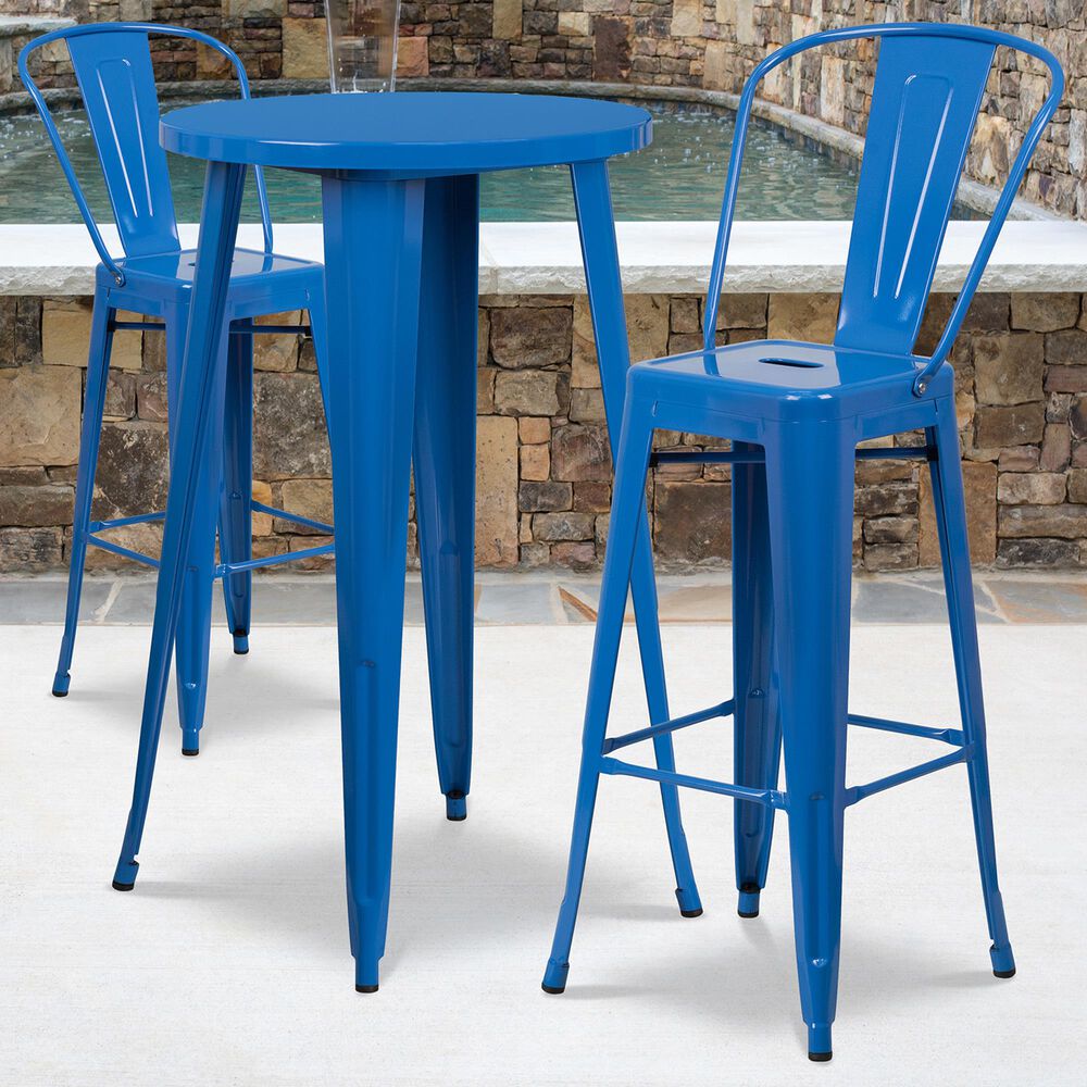 Flash Furniture 3-Piece Metal Bar Table Set in Blue, , large