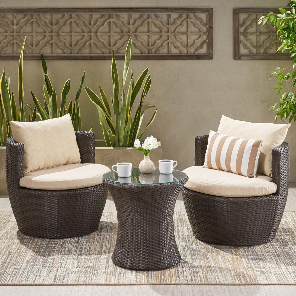 Noble House Kono 3-Piece Patio Chat Set in Brown, , large