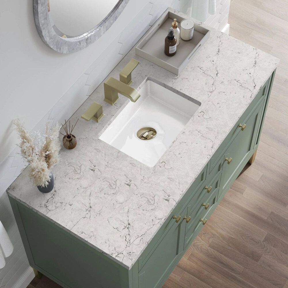 James Martin Vanities Chicago 48&quot; Single Bathroom Vanity in Smokey Celadon with 3 cm Eternal Jasmine Pearl Quartz Top and Rectangular Sink, , large