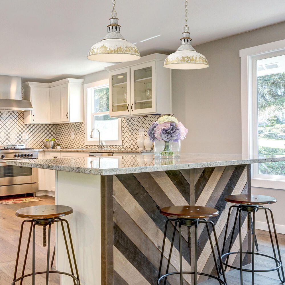 Golden Lighting Kinsley 1-Light Large Pendant with Antique Ivory Iron Shade in Aged Galvanized Steel, , large