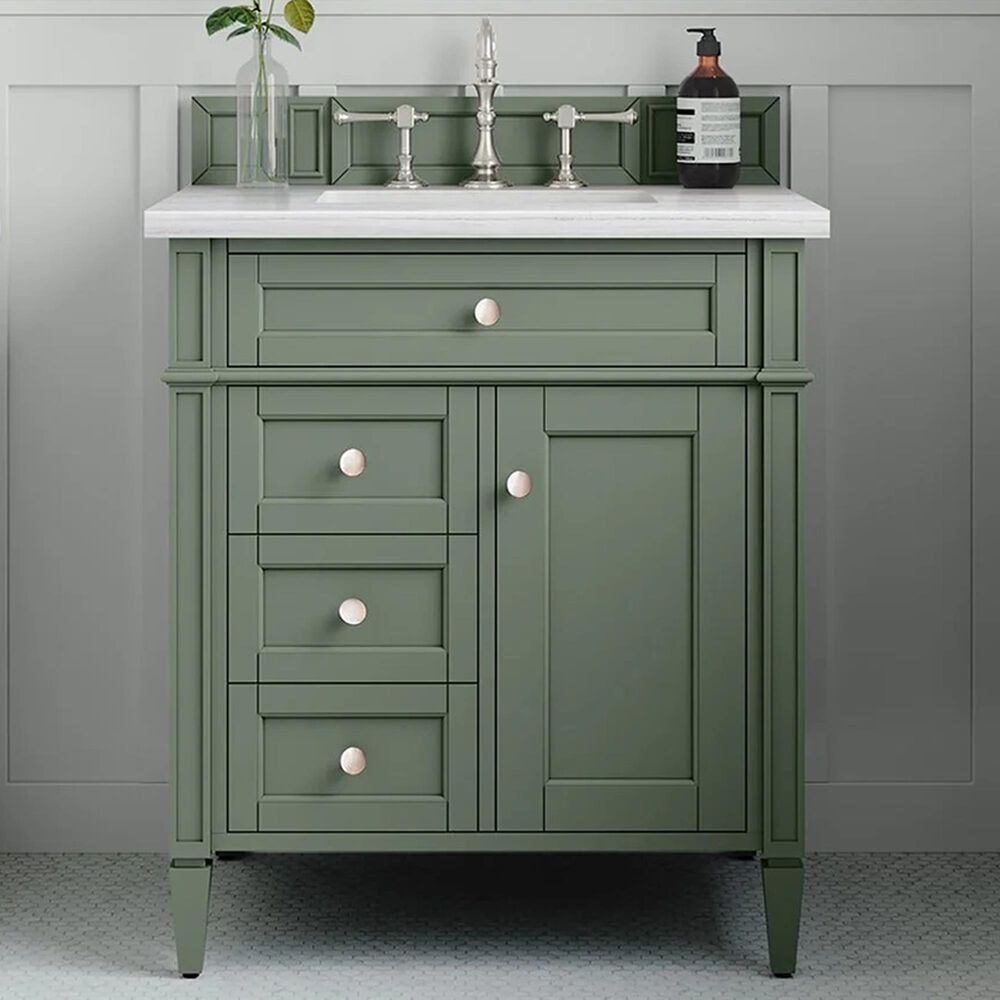James Martin Vanities Brittany 30&quot; Single Bathroom Vanity in Smokey Celadon with 3 cm Arctic Fall Solid Surface Top and Rectangular Sink, , large