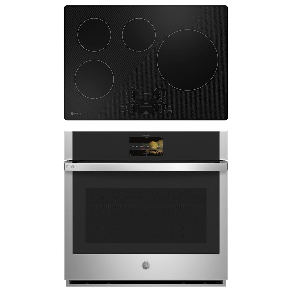 GE Profile 2-Piece Kitchen Package with Stainless Steel 30" Smart Built-In Convection Single Wall Oven and Black Induction Cooktop, , large