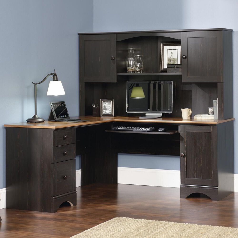 Harbor View Corner Desk and Hutch in Antiqued Black