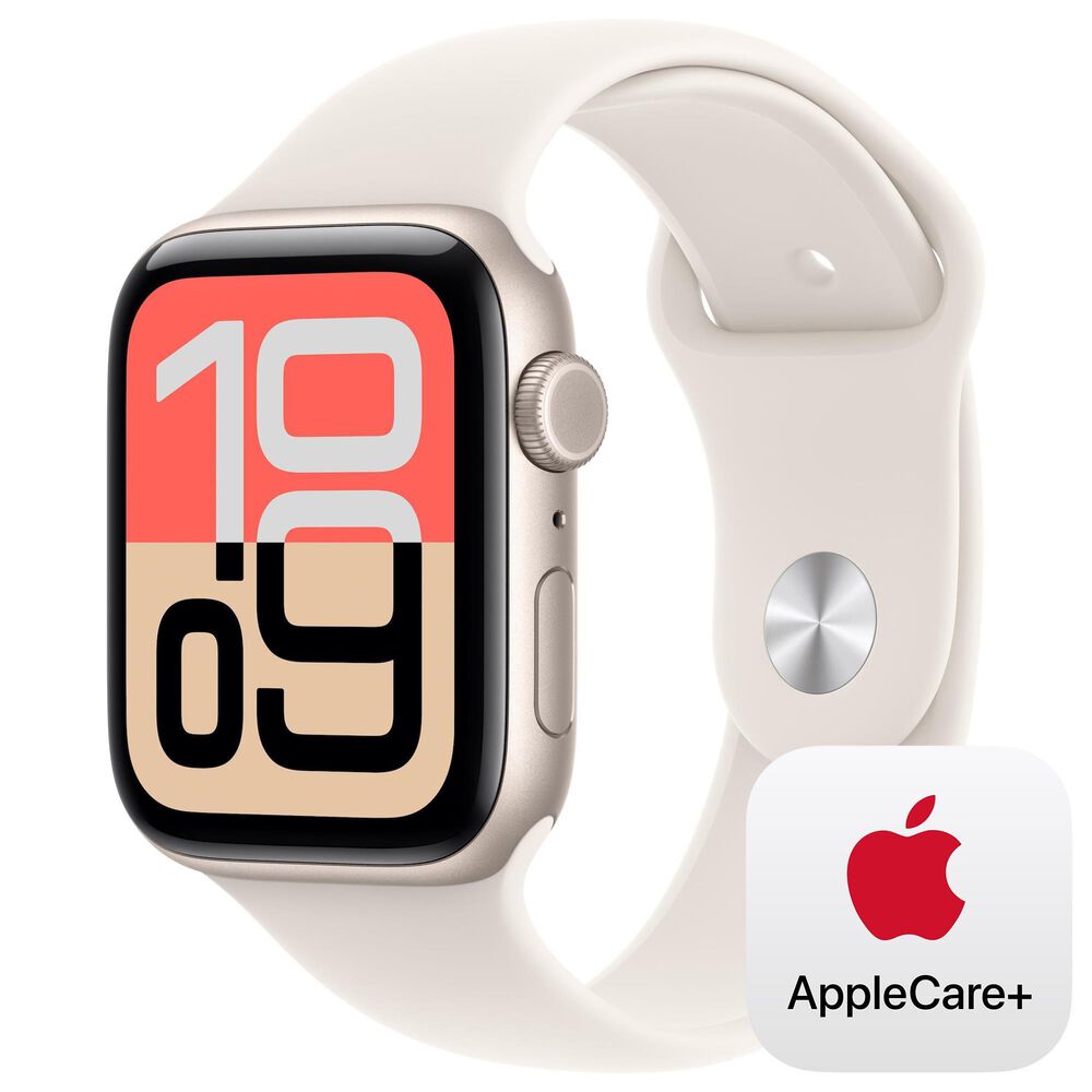Apple Watch SE 3 (GPS+Cellular) 44mm Aluminum Case with Sport Band - S/M in Starlight and 2-Year AppleCare+, , large