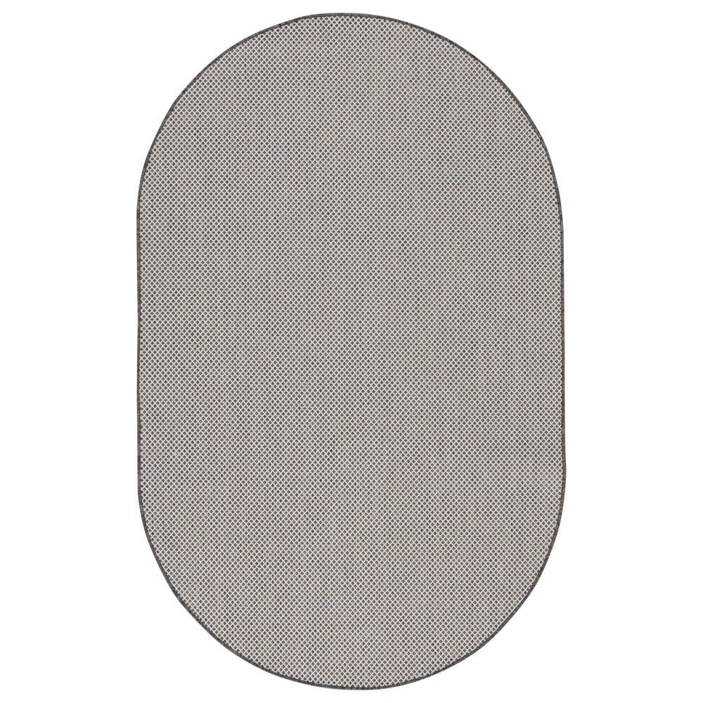 Nourison Courtyard Ivory and Charcoal 5" x 8" Oval Indoor/Outdoor Area Rug, , large