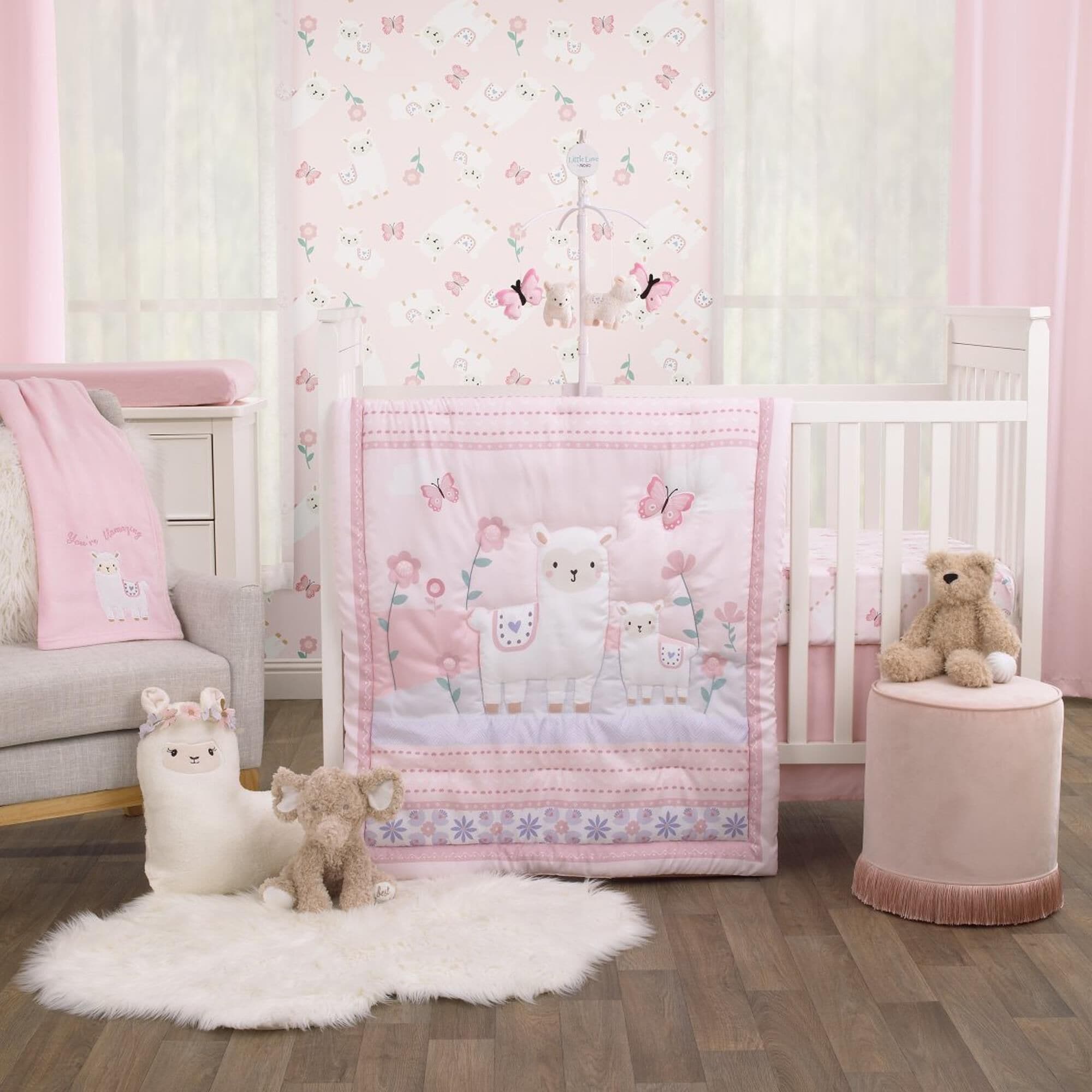 Crown Crafts 3 Piece Crib Bedding Set in Pink NFM