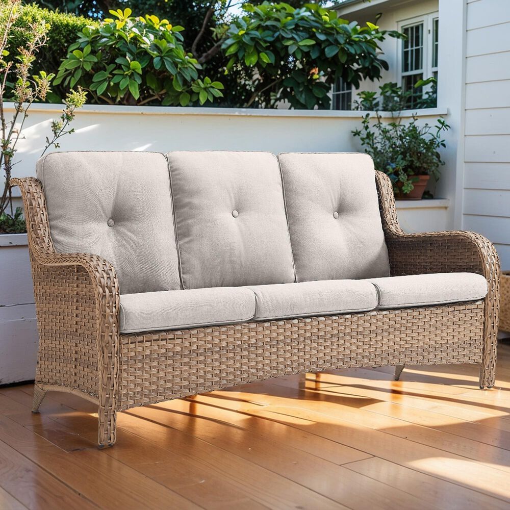 Sunwell Garden Outdoor Sofa with Yellow Rattan in Beige, , large
