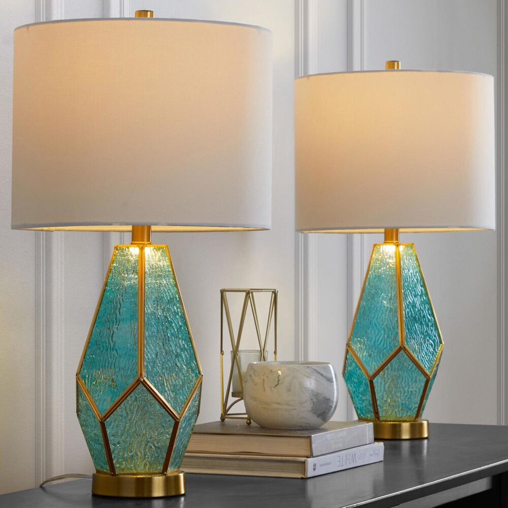 LumiSource Geo Rain Glass Table Lamp in Gold and Turquoise (Set of 2), , large