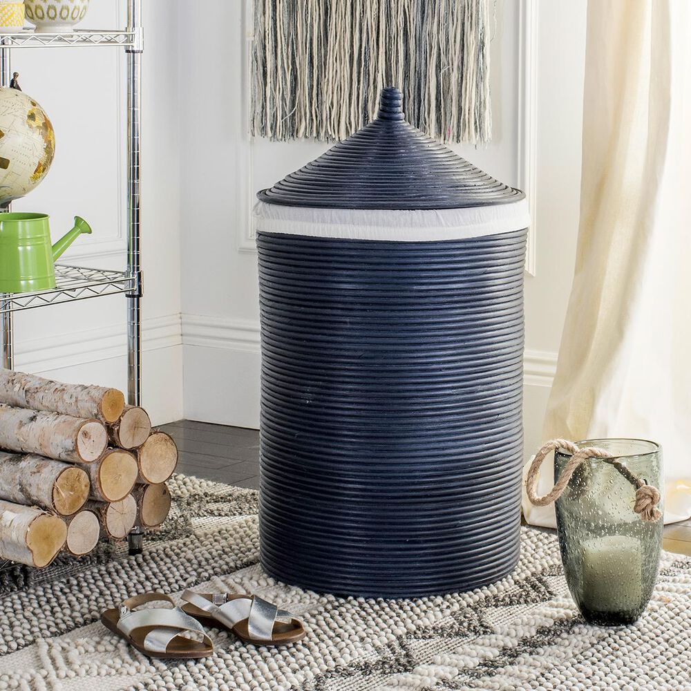 Safavieh Wellington Storage Hamper with Liner in Navy, , large