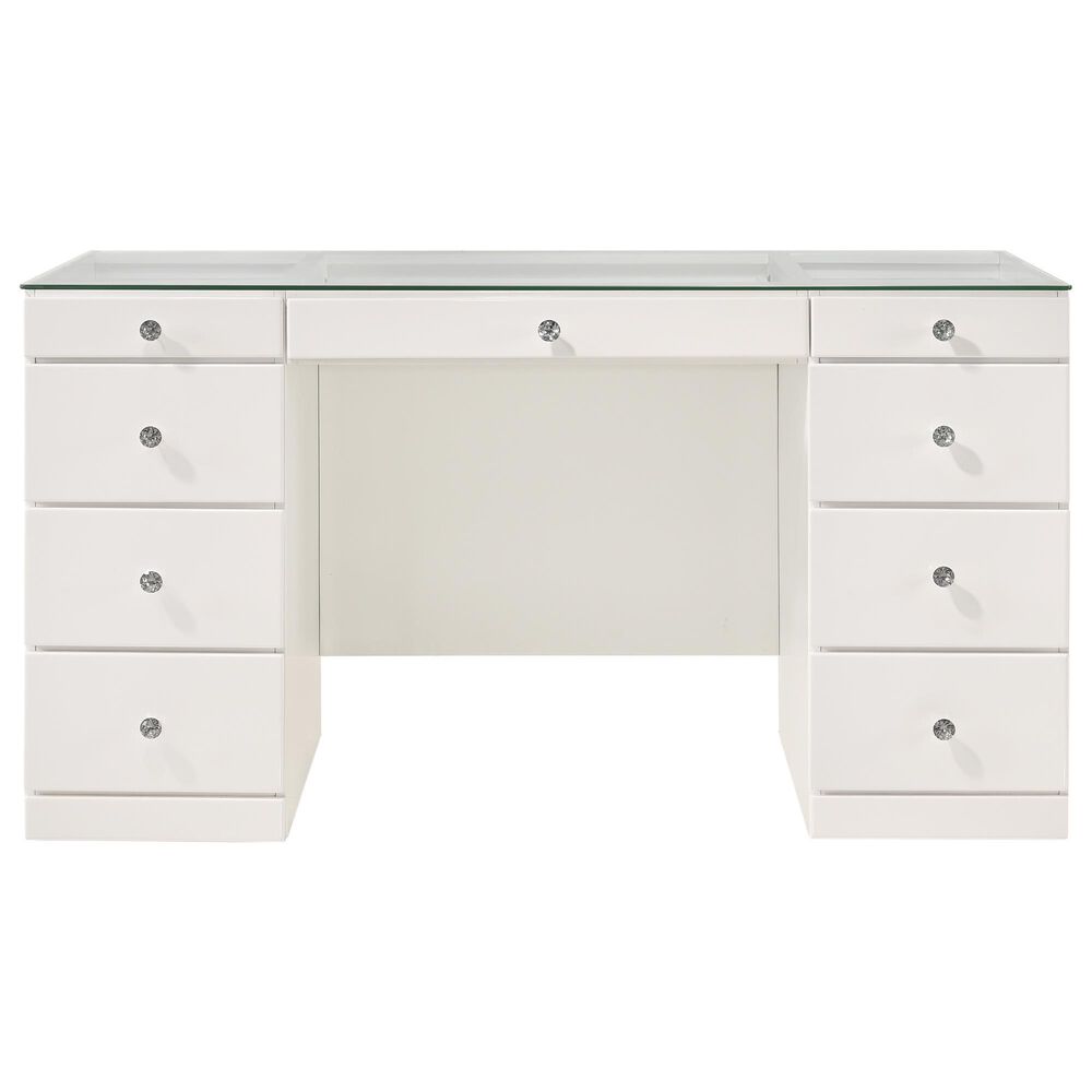 Crown Mark Avery Vanity Set with Stool in White, , large