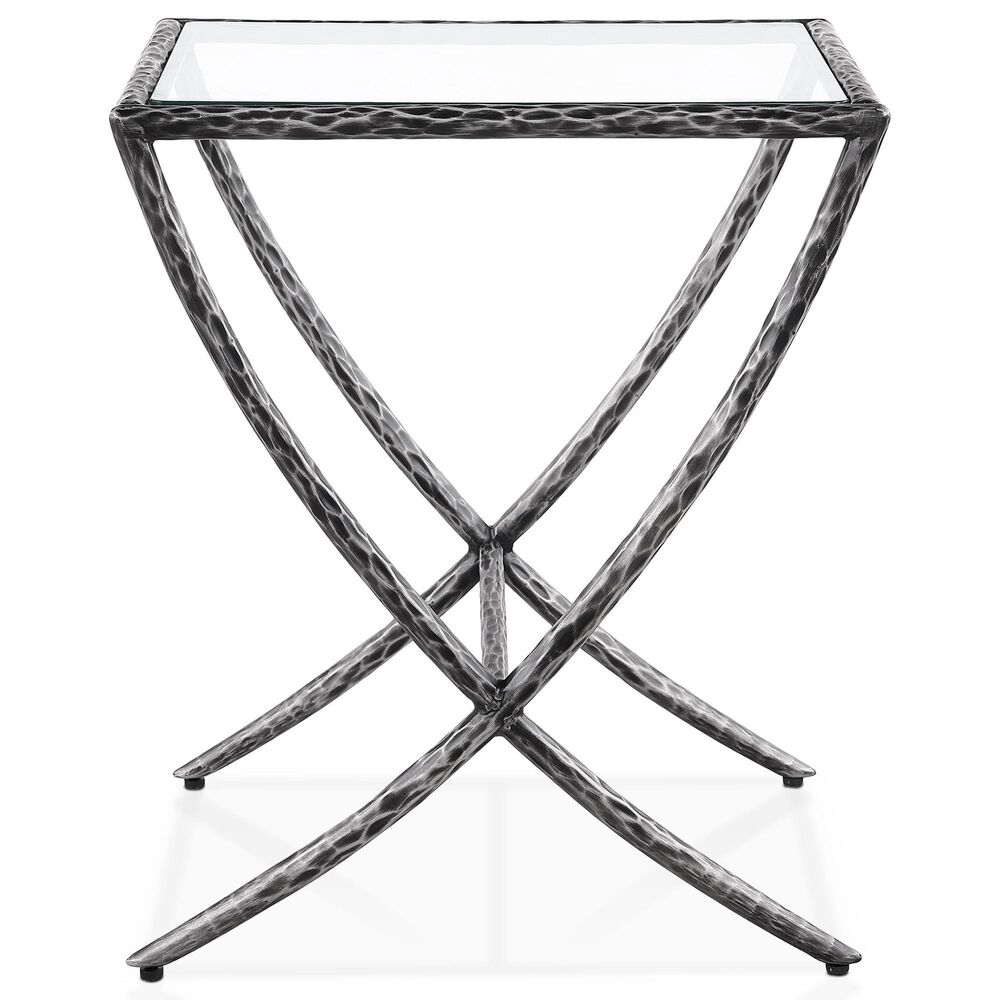 Furniture of America Lalia Side Table with Tempered Glass Top and X-Base in Gun Metal, , large