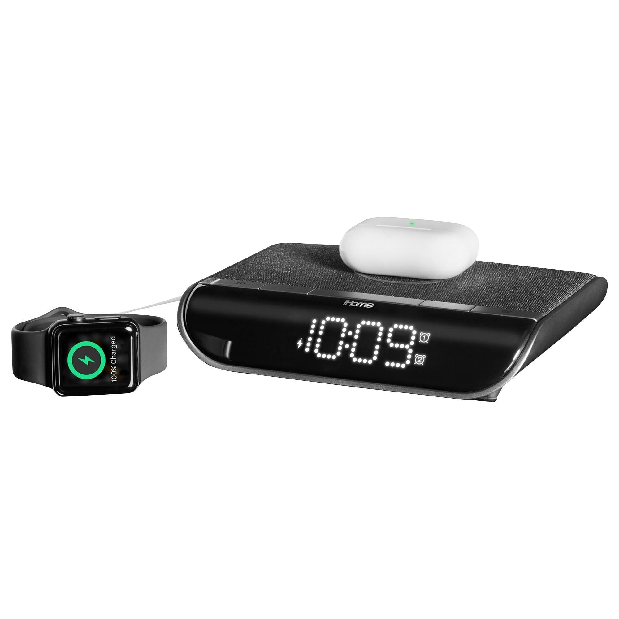 iHome 2-In-1 Wireless Charger Alarm Clock with Qi Wireless and USB 