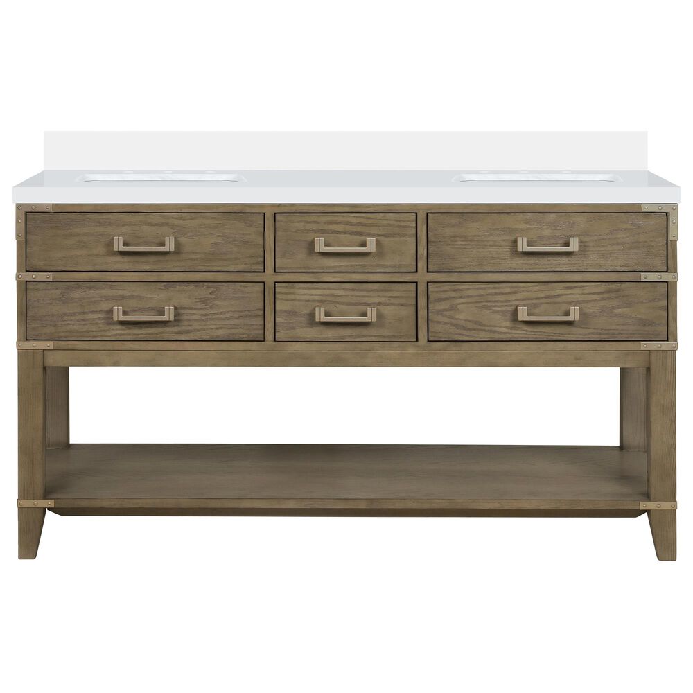 Lexora Home Norwalk 60&quot; Double Bathroom Vanity in Grey Oak with White Cultured Marble Top  and Rectangle Sink, , large