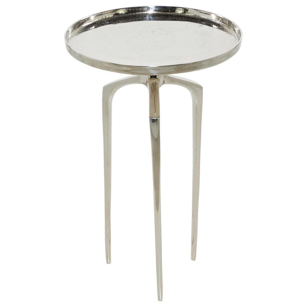 Maple and Jade 25" Round End Table with 3 Tripod Legs in Polished Silver, , large