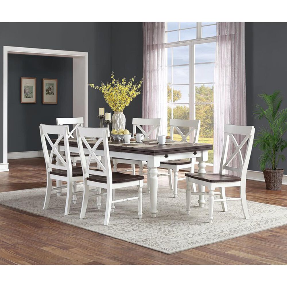 Golden Wave Furniture Mountain Retreat 7-Piece Dining Set in White, , large