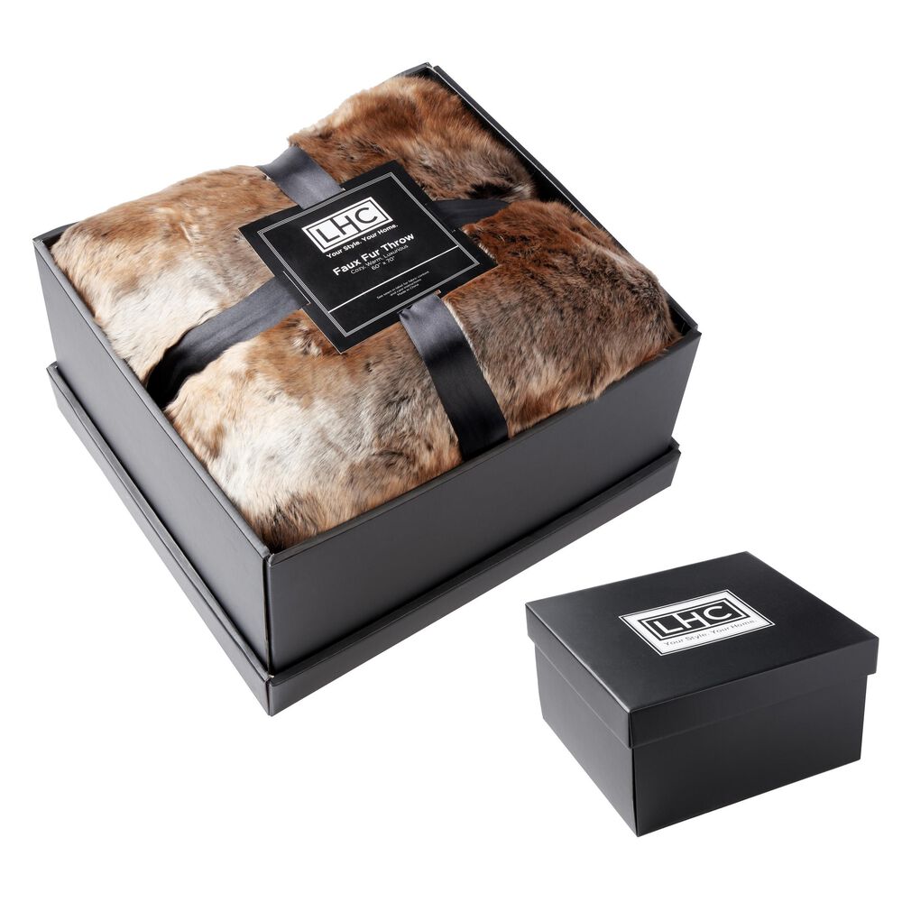 Timberlake Lavish Home Zobel Faux Marten Sable Throw in Amber Brown, , large