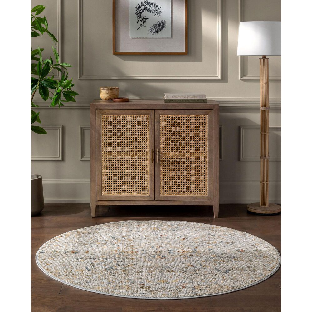 Surya Reina Light Gray, Denim, Cream, Tan, Light Brown, Rust, Mustard and Olive 5&#39;3&quot; Round Area Rug, , large