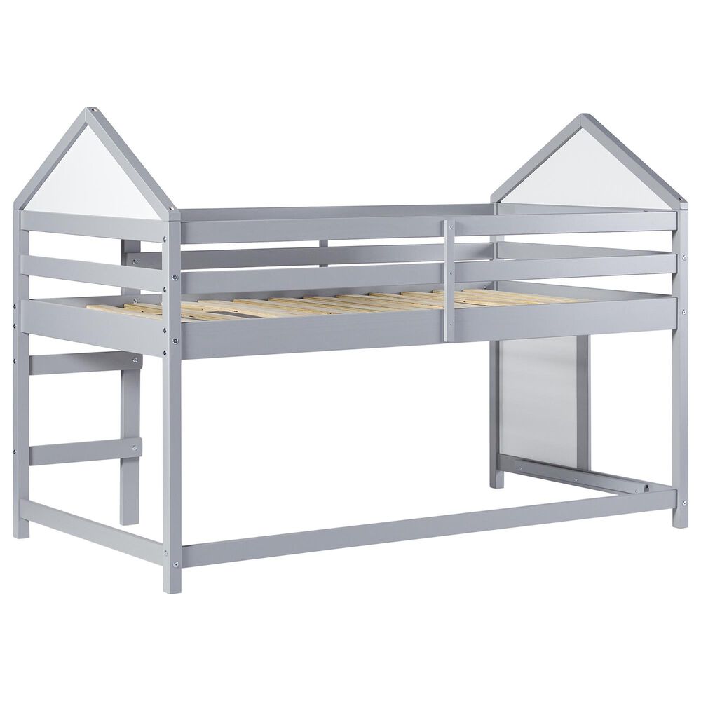 Walker Edison Skyler Twin Low Loft Bunk Bed in Grey, , large