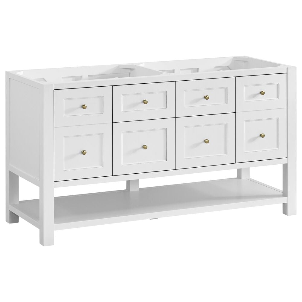 James Martin Vanities Breckenridge 60&quot; Double Bathroom Vanity in Bright White with 3 cm Ethereal Noctis Quartz Top and Rectangular Sinks, , large