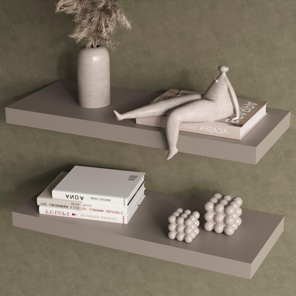 Hearth and Haven Dallas 32" Floating Wall Shelf in Taupe (Set of 2), , large