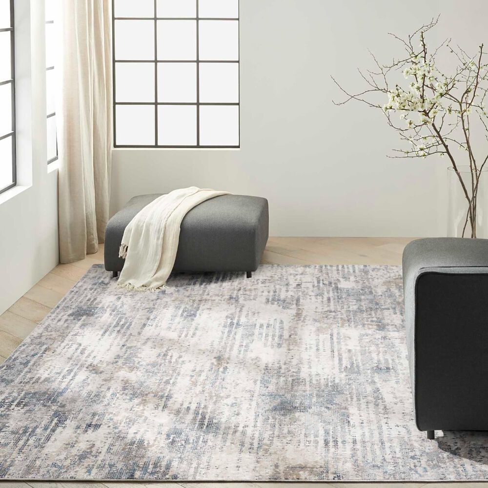 Nourison Infinity IFN04 4&#39; x 6&#39; Ivory, Grey and Blue Area Rug, , large