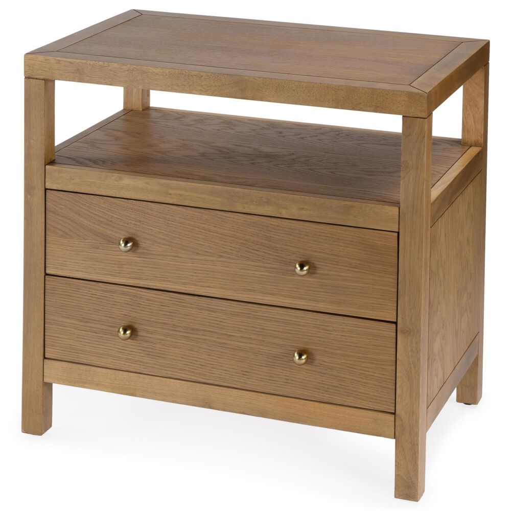 Butler Specialty Company Nora 2-Drawer Wide Nightstand with Open Shelf in Light Natural Brown, , large