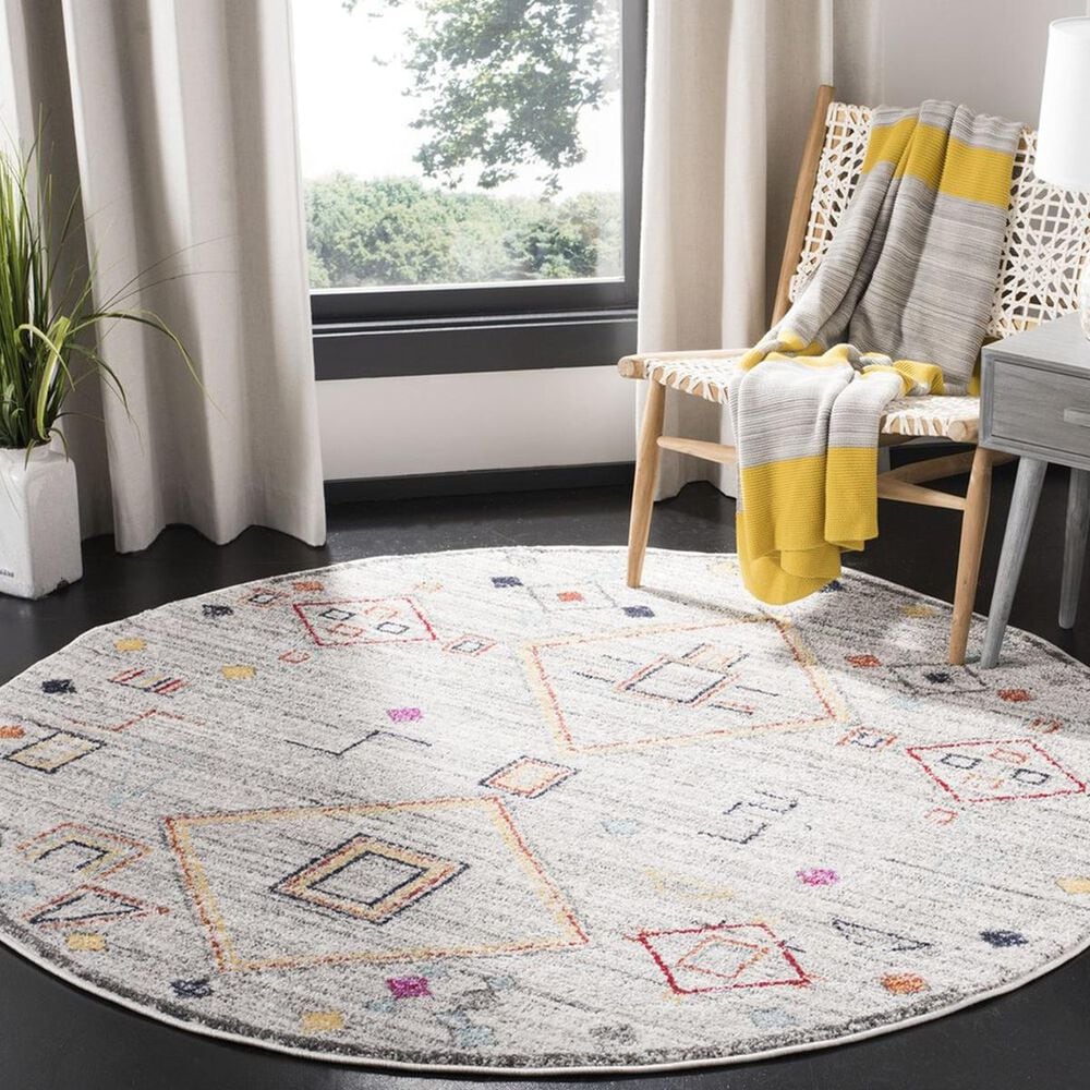 Safavieh Adirondack ADR208F 6&#39; Round Light Grey and Red Area Rug, , large