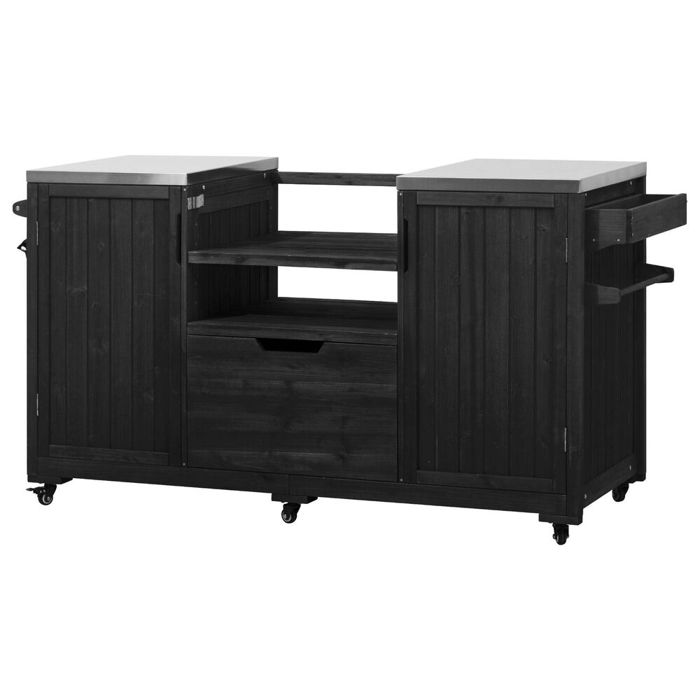 HOMLUX 67" Outdoor Kitchen Island with Stainless Steel Top in Black, , large