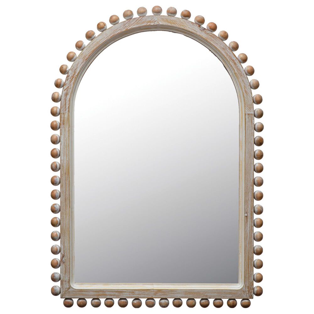 Creative Coop Wood Ball Framed Arched Wall Mirror in Natural, , large