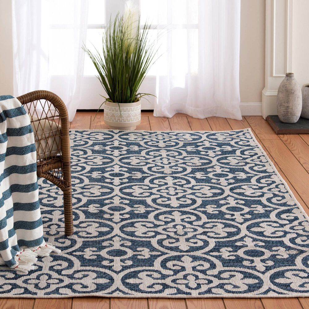 Central Oriental New Zealand Need 5&#39;3&quot; x 7&#39;7&quot; Cobalt and Ecru Area Rug, , large