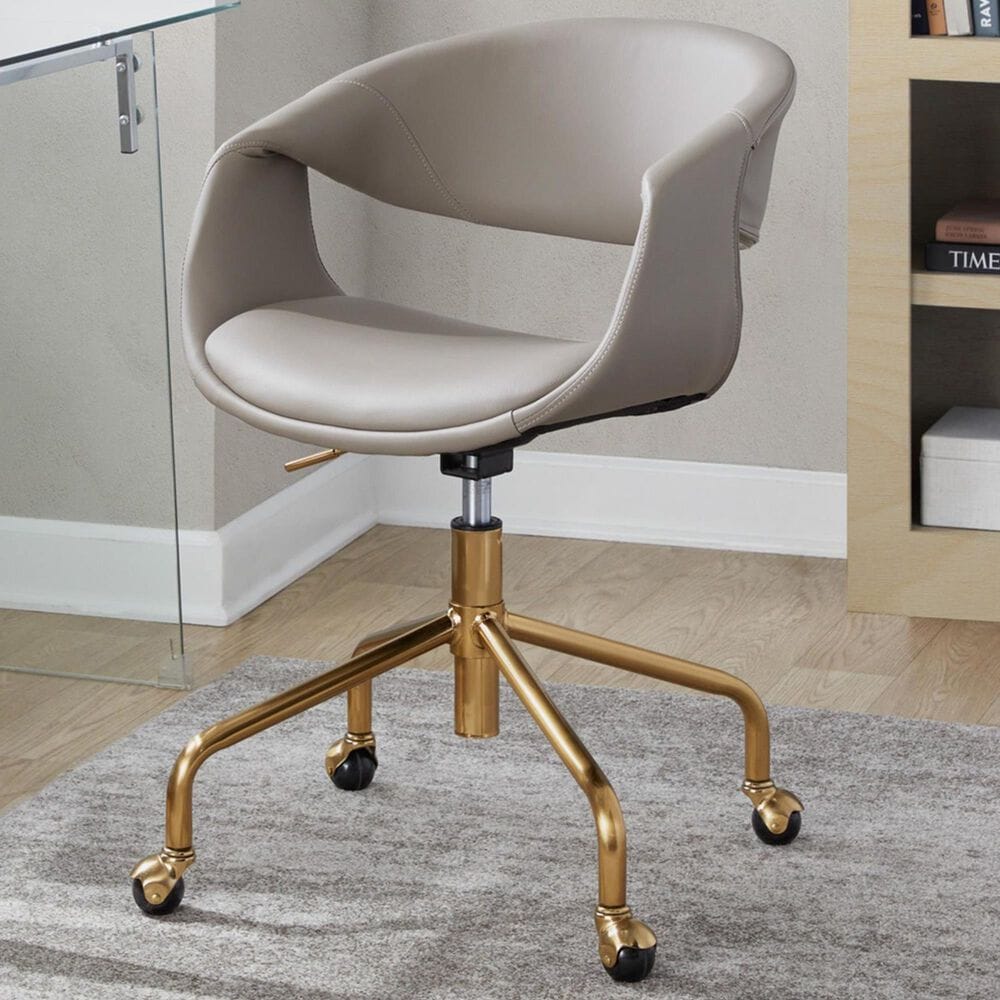 Lumisource Curvo Task Chair with Light Grey Cushion in Gold, , large