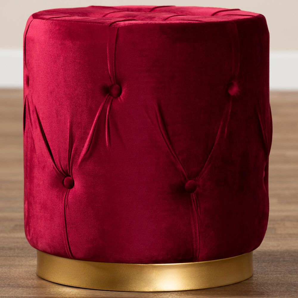 Baxton Studio Gaia Ottoman in Red/Gold, , large