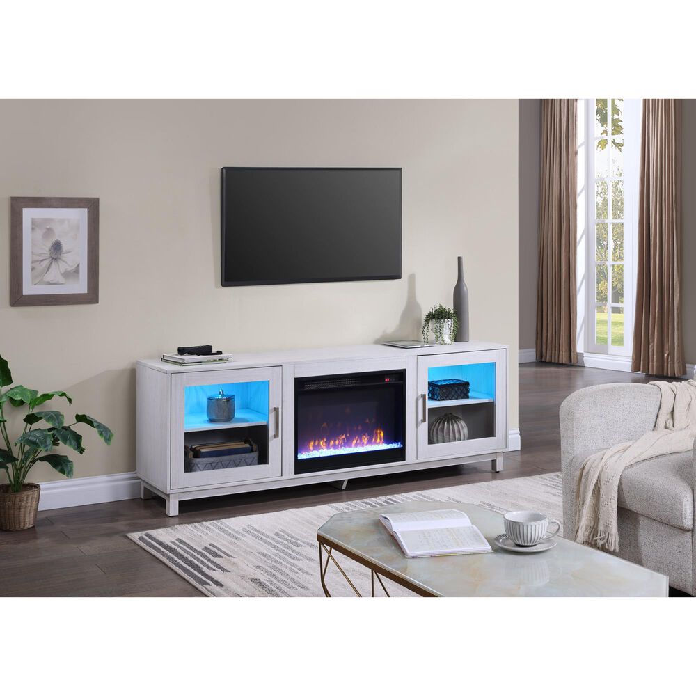 HOMLUX 70" TV Stand Console with Fireplace and LED Storage in White, , large