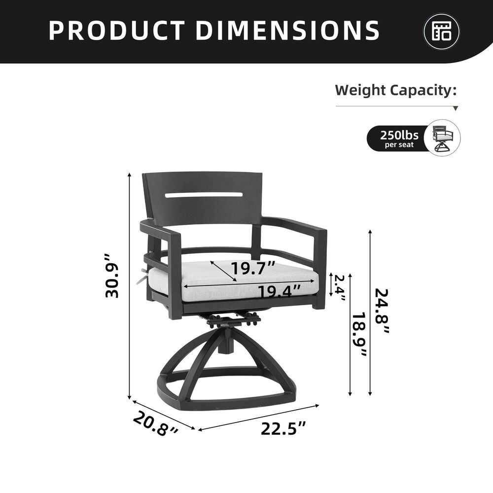 Hearth and Haven Patio Swivel Rocker Chair with Cushion in Ember Black (Set of 2), , large