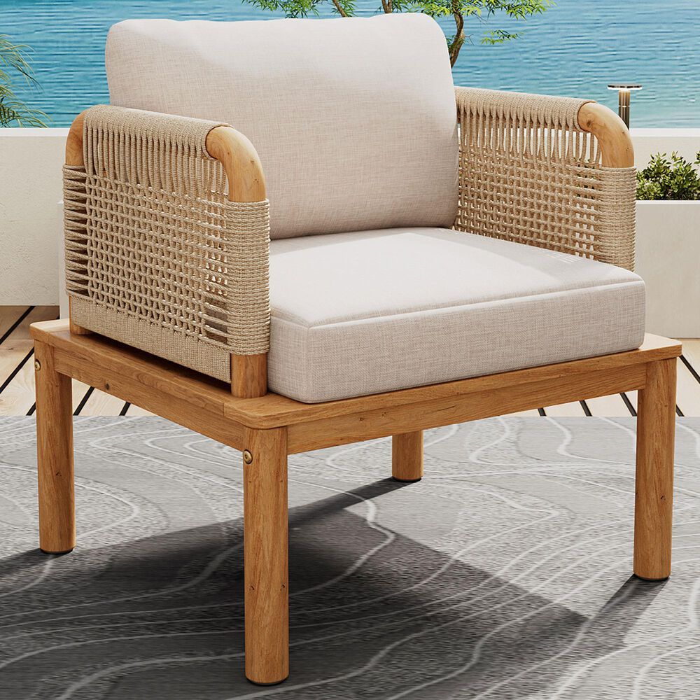 Hearth and Haven Outdoor Club Chairs with Teak Frame in Beige, , large