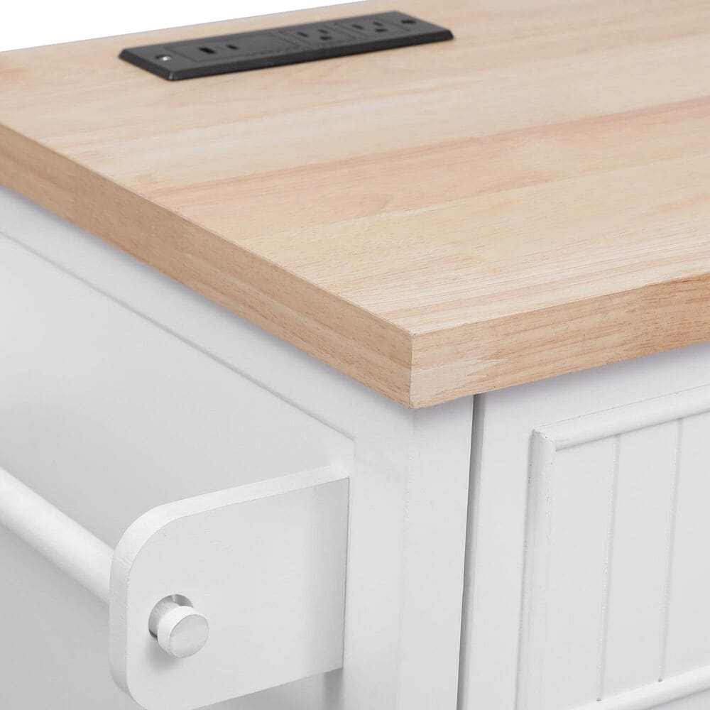 HOMLUX 56.5'' Kitchen Island with Drop Leaf in White and Natural, , large