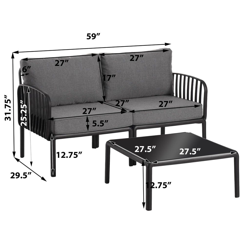 Hearth and Haven 2-Piece Patio Conversation Set with Dark Gray Cushion in Black, , large